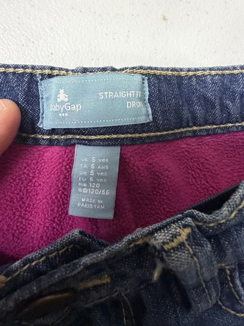 Baby Gap Kids Size 5 Fleece Lined Straight Fit Jeans Dark Wash Denim